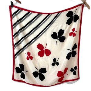 Fendi Vintage Silk Scarf Red White Black Vintage 33" x 32" Flowers Stripes